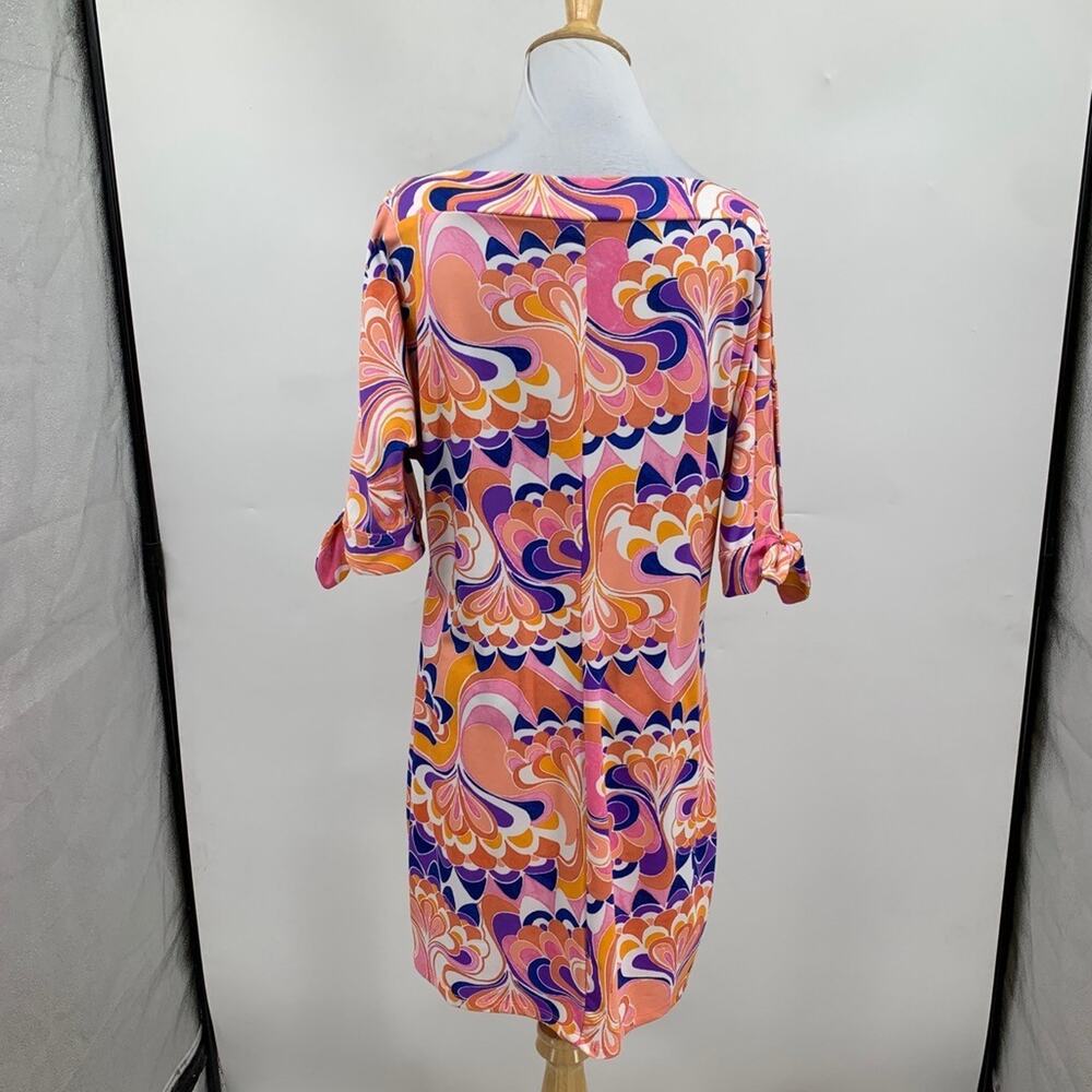 Trina Turk Dress Womens S Small Printed Coco Knot It Split Tie Sleeve Boat Neck - Picture 6 of 11
